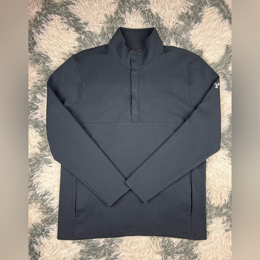 Under Armour Men's Loose Mock Neck Black Long Sleeve Shirt Sz Large Snap Button